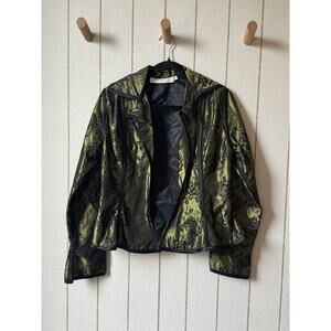 Catherine Coatney Whimsy Goth Corset Style Jacket Medium Green Black Floral Vntg